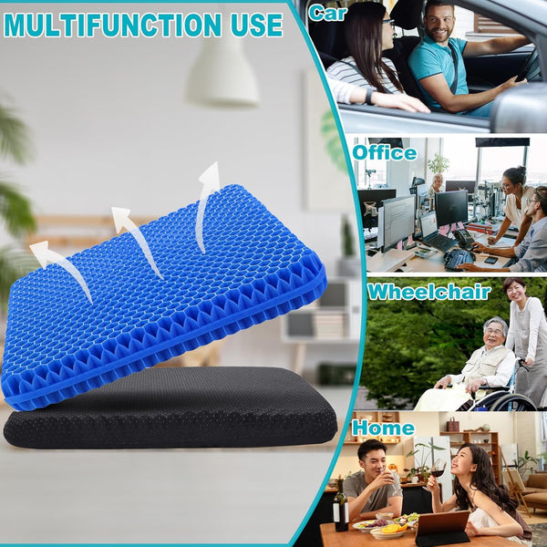 Gel Seat Cushion with Honeycomb Design,Cool Egg Chair Sea for Pressure Relief for Office Chair Wheelchair Car Seat, Blue